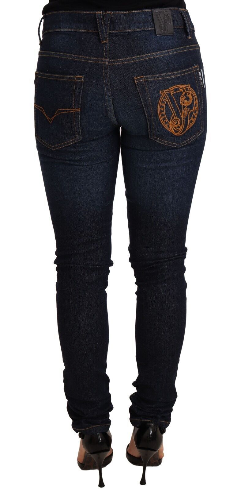 Versace Jeans Dunkelblaue Skinny Denim-Jeans aus Baumwolle mit niedriger Taille