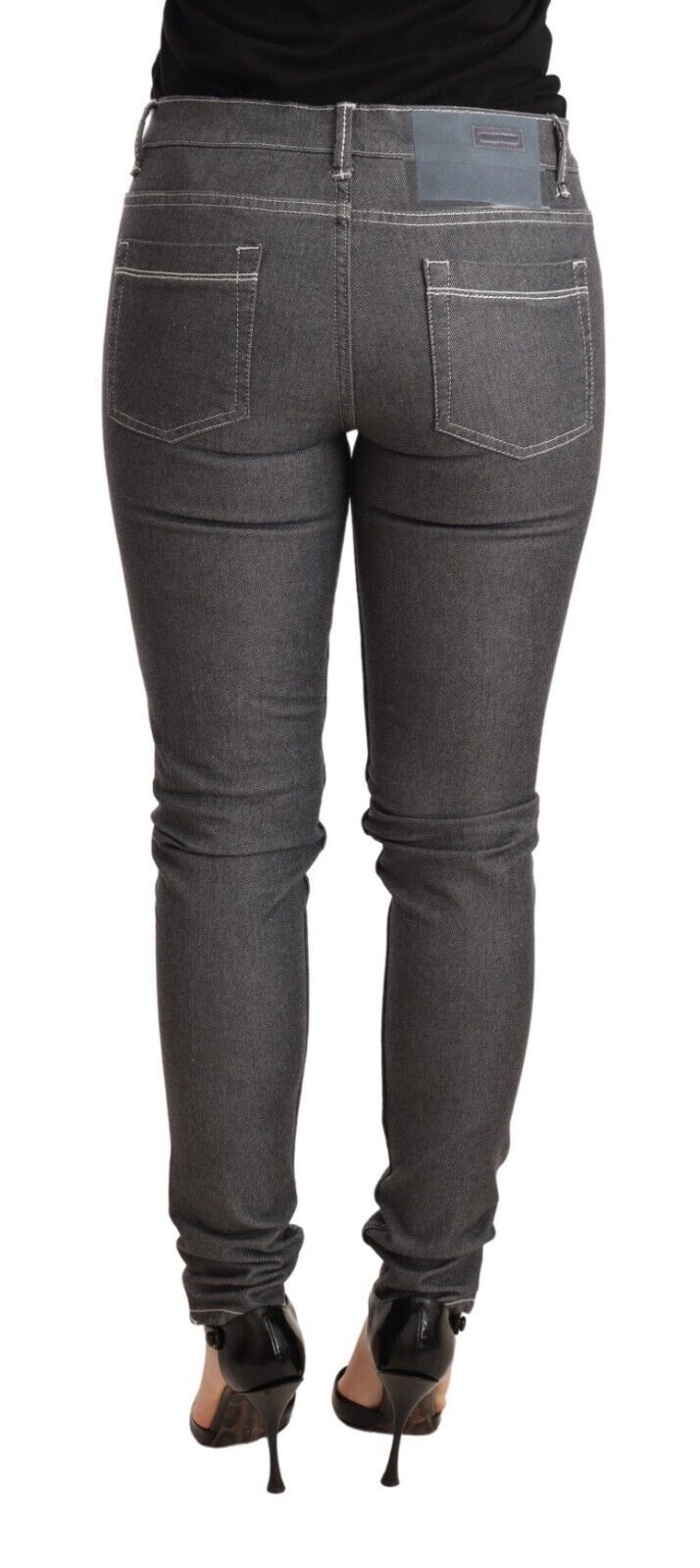 Acht Graue Skinny Denim-Hosenjeans mit niedriger Taille