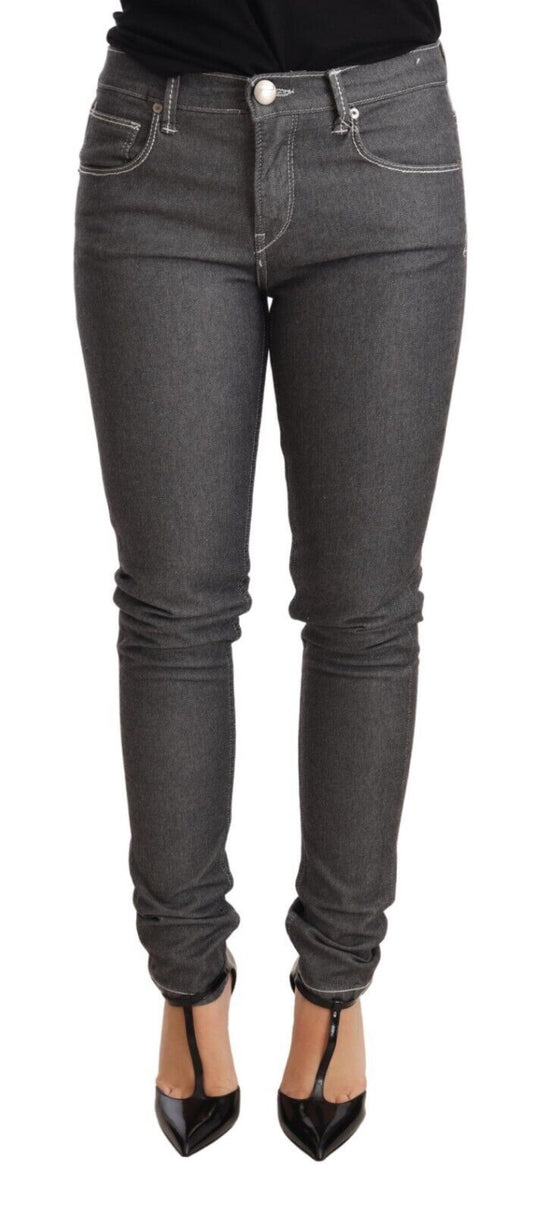 Acht Graue Skinny Denim-Hosenjeans mit niedriger Taille