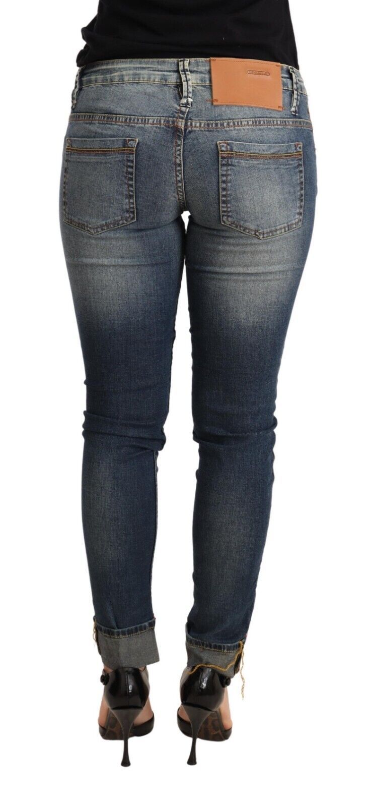Acht Blaue gewaschene Baumwolle mit niedriger Taille Skinny Denim Damen Hosenjeans