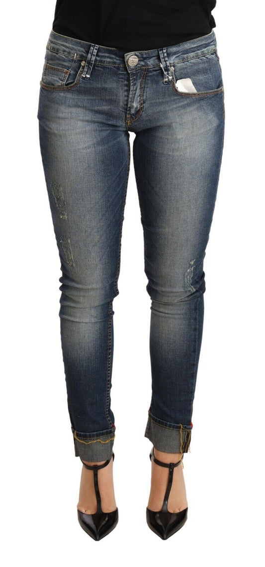 Acht Blaue gewaschene Baumwolle mit niedriger Taille Skinny Denim Damen Hosenjeans