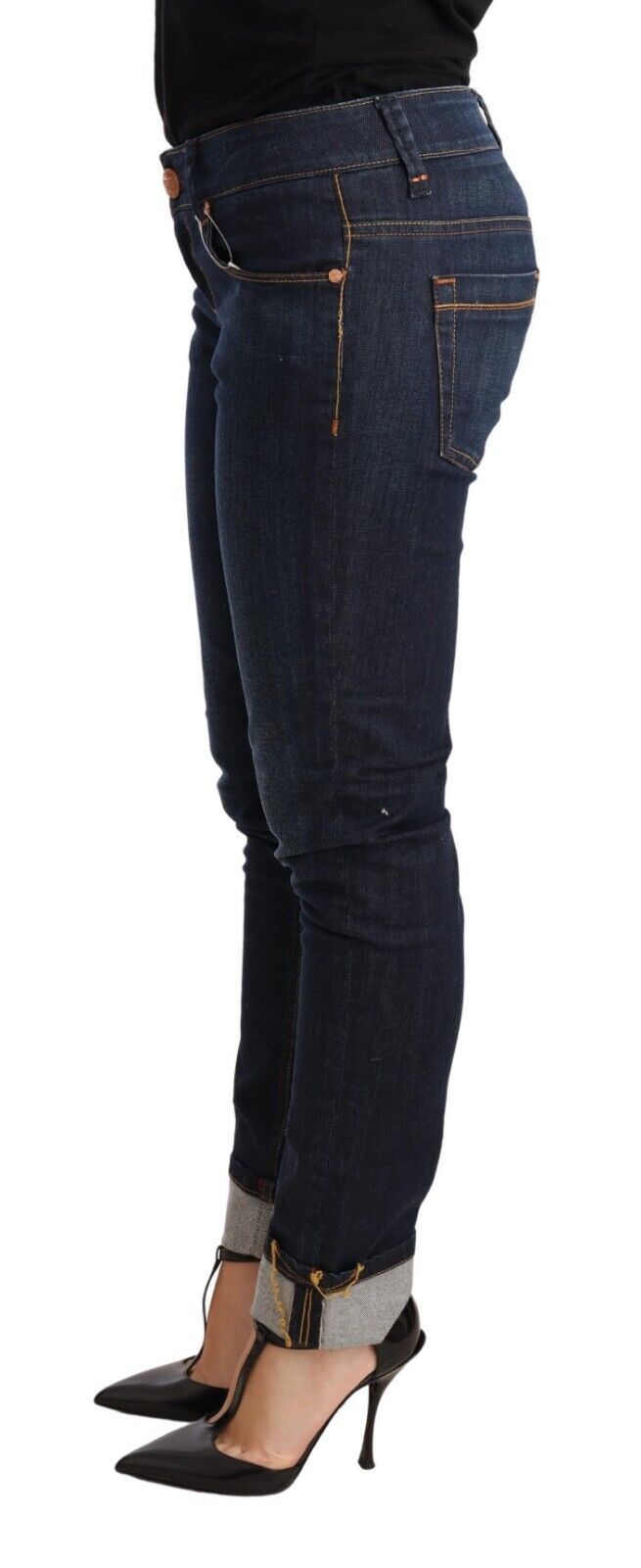 Acht Blaue gewaschene Baumwolle mit niedriger Taille Skinny Denim Damen Hosenjeans