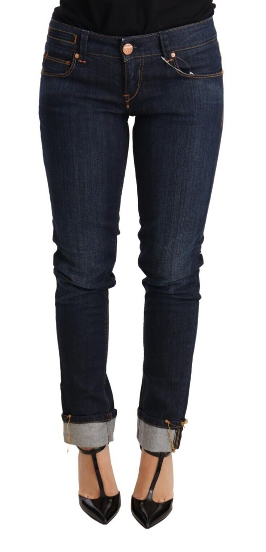 Acht Blaue gewaschene Baumwolle mit niedriger Taille Skinny Denim Damen Hosenjeans