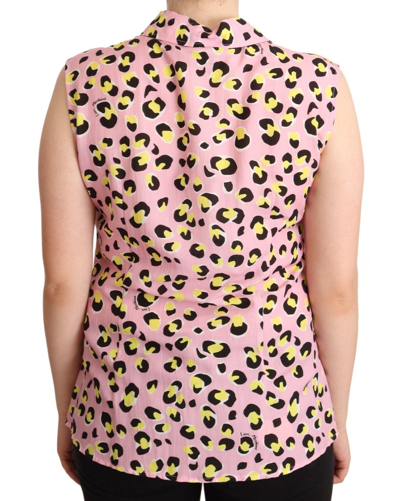 Love Moschino Pinkes ärmelloses Poloshirt mit Leopardenmuster