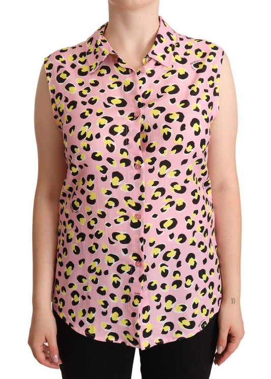 Love Moschino Pinkes ärmelloses Poloshirt mit Leopardenmuster