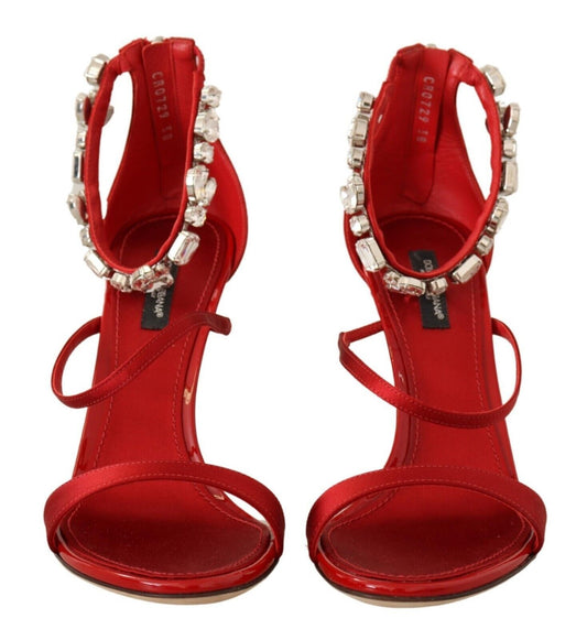 Dolce & Gabbana Rot Satin Kristalle Sandalen Keira Heels Schuhe