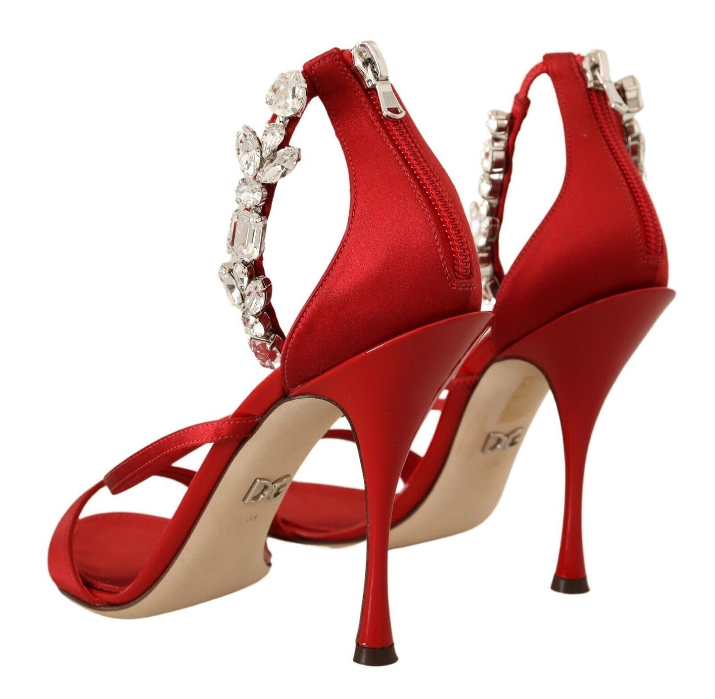 Dolce & Gabbana Rot Satin Kristalle Sandalen Keira Heels Schuhe