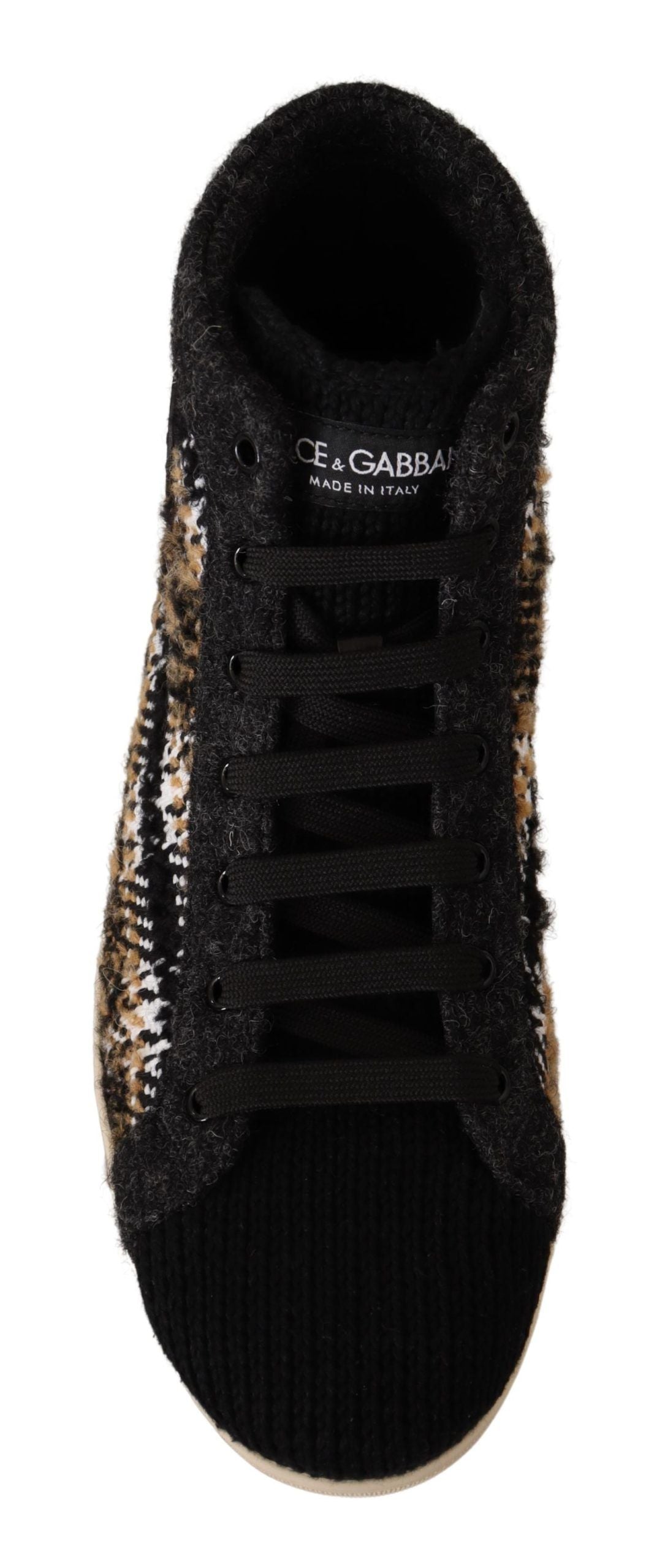 Dolce & Gabbana Beige Braun Wolle Baumwolle High Top Sneakers