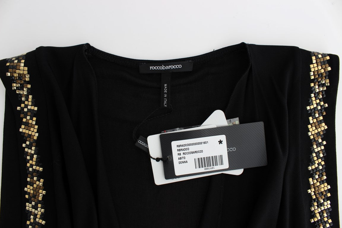 Roccobarocco Schwarzes verschönertes Jersey-Mini-Etuikleid