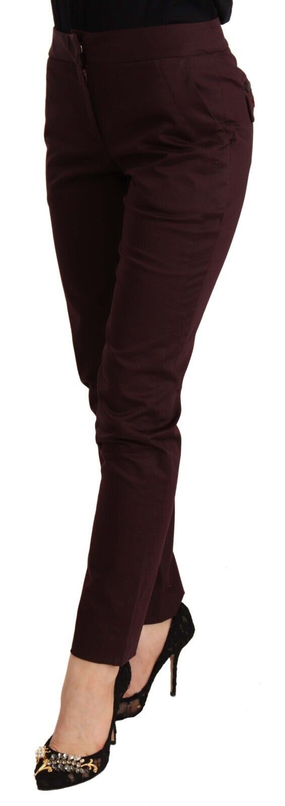 Just Cavalli Maroon Mid Waist Skinny Frauen Hosen Hosen