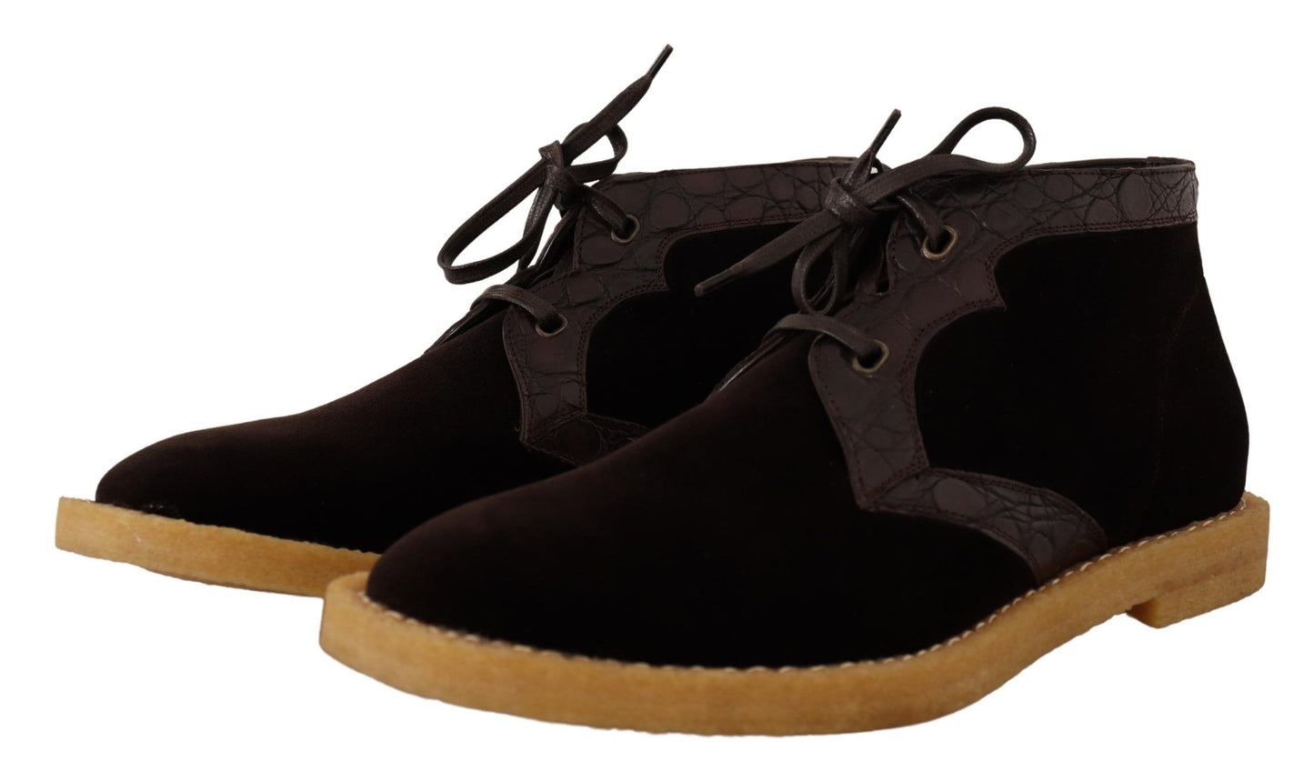 Dolce & Gabbana Exotische Lederstiefel aus braunem Samt