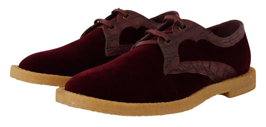 Dolce & Gabbana Bordeaux Samt Exotische Lederschuhe