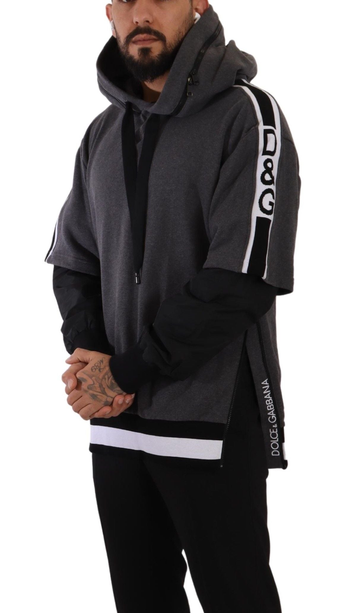 Dolce & Gabbana Grau Schwarz Baumwolle mit Kapuze #DGMILLENNIALS Pullover