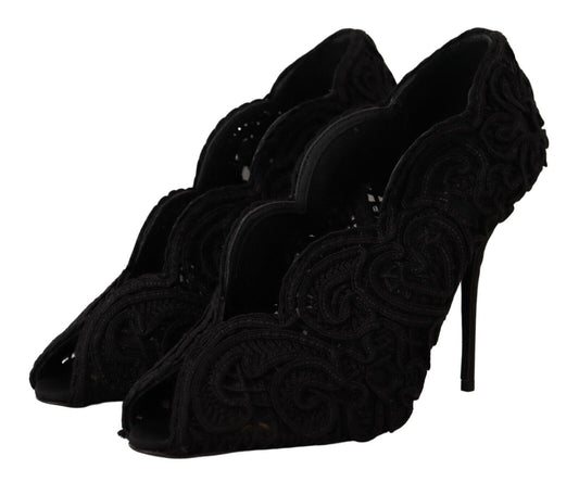 Dolce & Gabbana Schwarze Cordonetto Ricamo Pumps Offene Zehen Schuhe