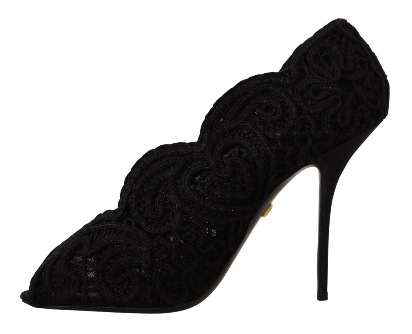 Dolce & Gabbana Schwarze Cordonetto Ricamo Pumps Offene Zehen Schuhe