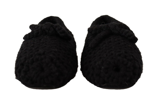 Dolce & Gabbana Schwarz Slip On Ballerina Flats Wolle stricken Schuhe