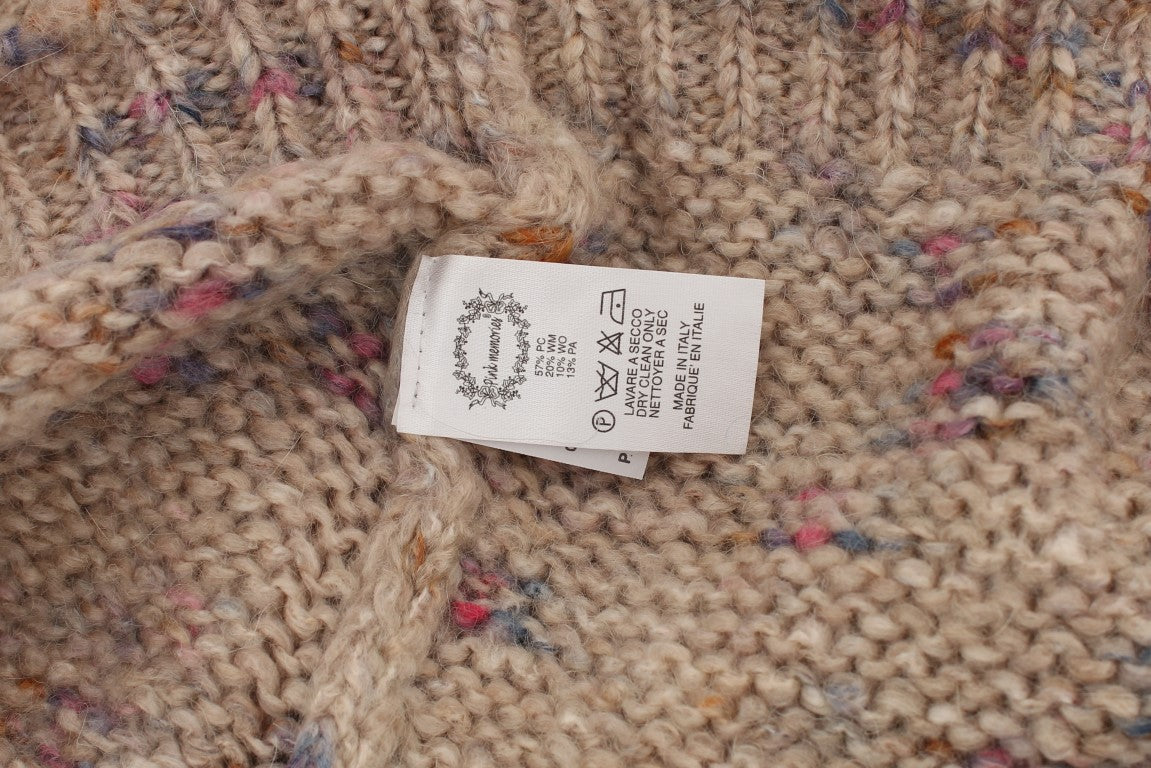 PINK MEMORIES Beigefarbener Strickpullover aus Wollmischung in Übergröße