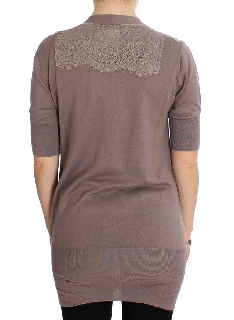 PINK MEMORIES Lila Strickjacke aus Baumwolle mit Spitze