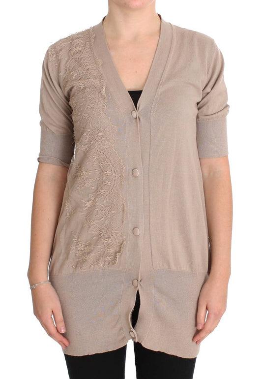 PINK MEMORIES Rosa Strickjacke aus Baumwolle mit Spitze