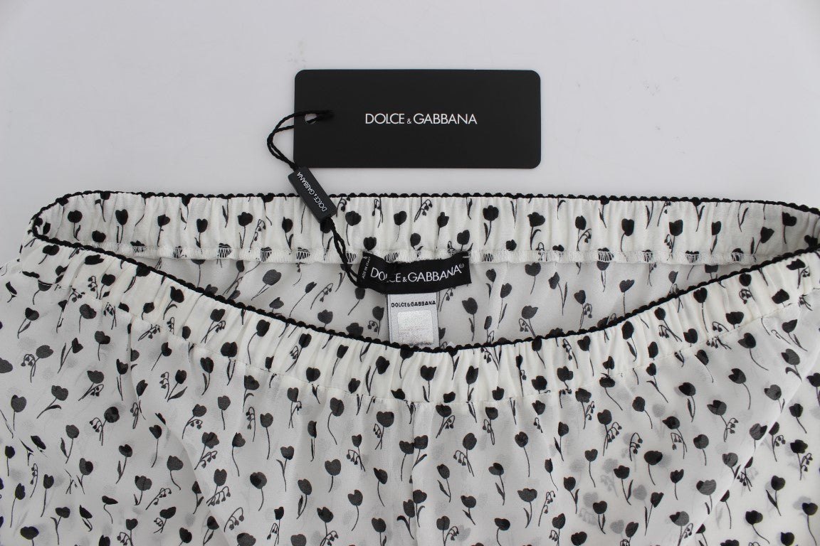 Dolce & Gabbana Weiß Schwarz Floral Spitze Seide Nachtwäsche Shorts