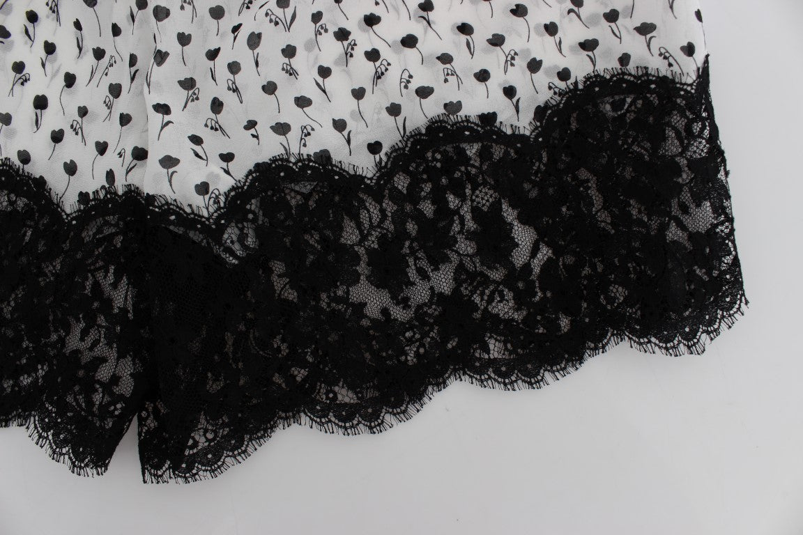 Dolce & Gabbana Weiß Schwarz Floral Spitze Seide Nachtwäsche Shorts
