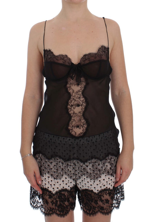 Dolce & Gabbana Schwarzes Seiden-Spitzen-Babydoll-Dessous-Top