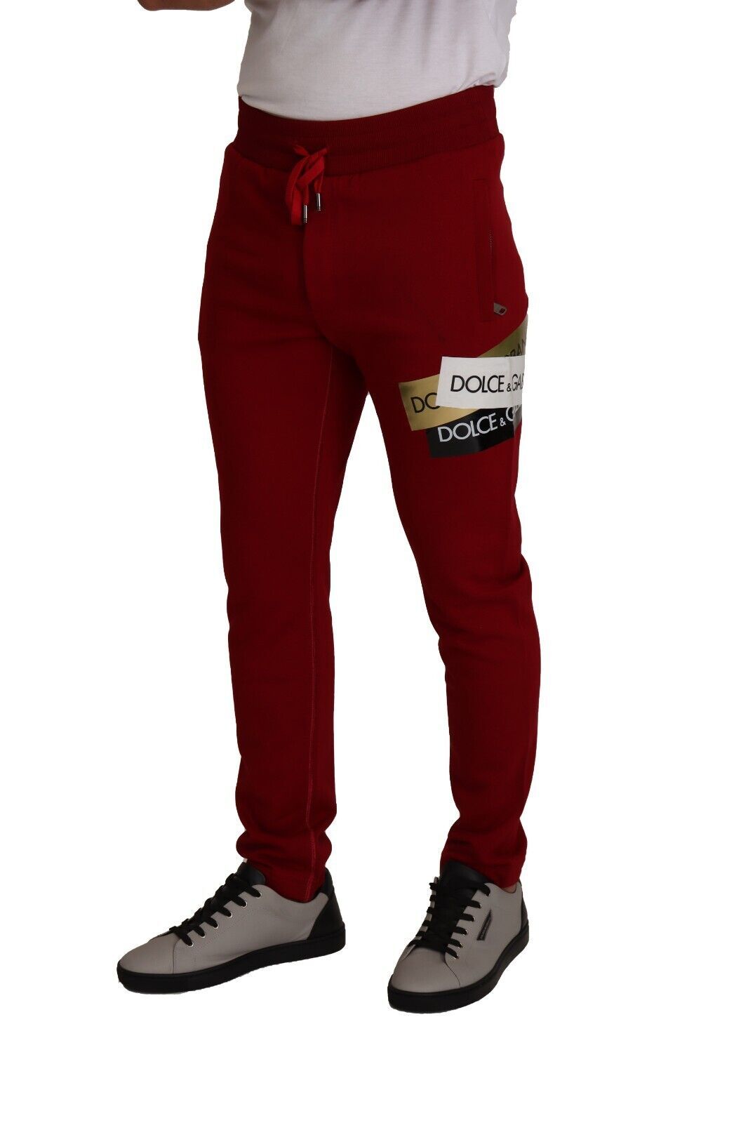 Dolce & Gabbana Rote Baumwoll-Logo-Patch-Sweatpants Jogginghosen