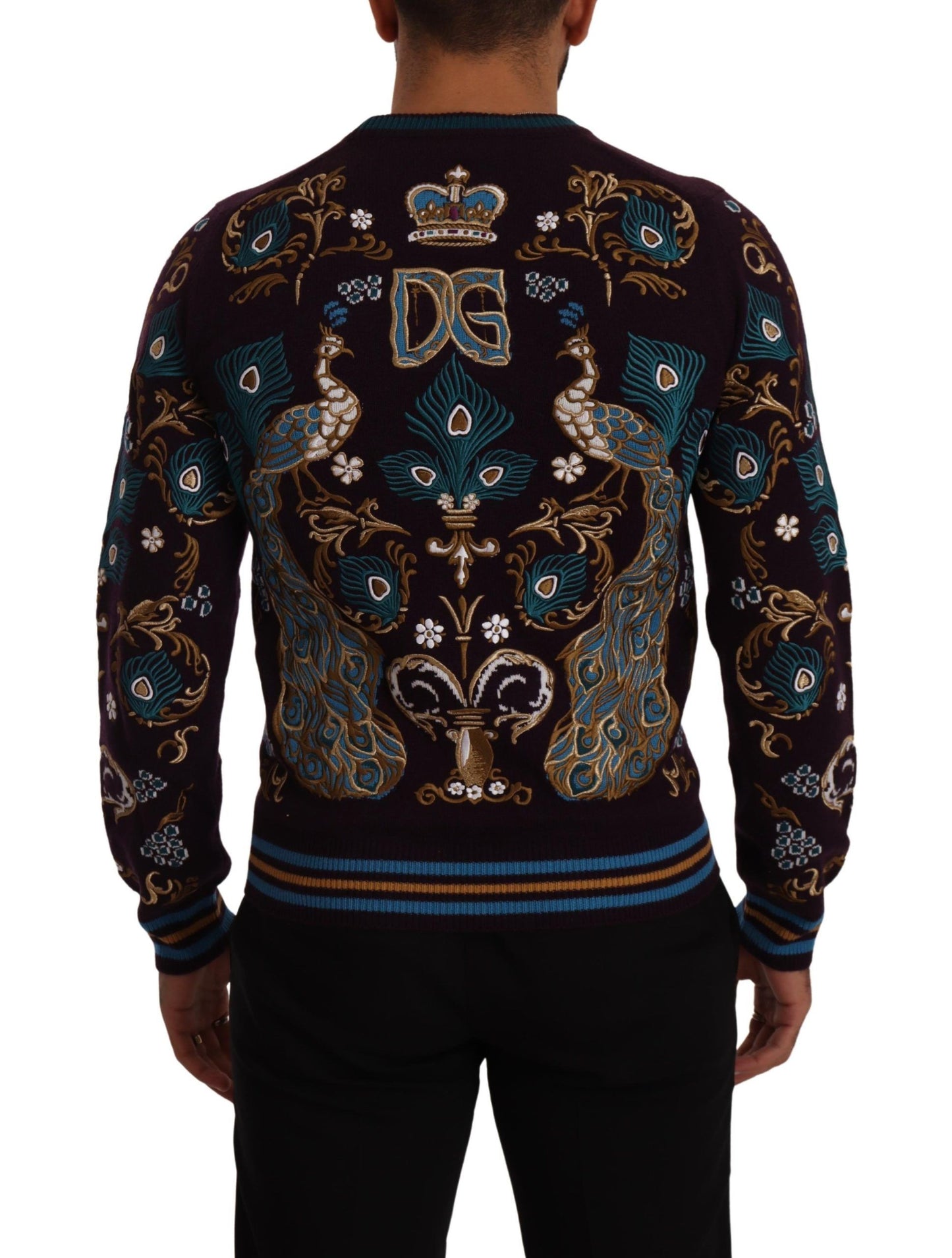 Dolce & Gabbana Bordeauxfarbener Kaschmir DG Crown Pullover mit Stickerei
