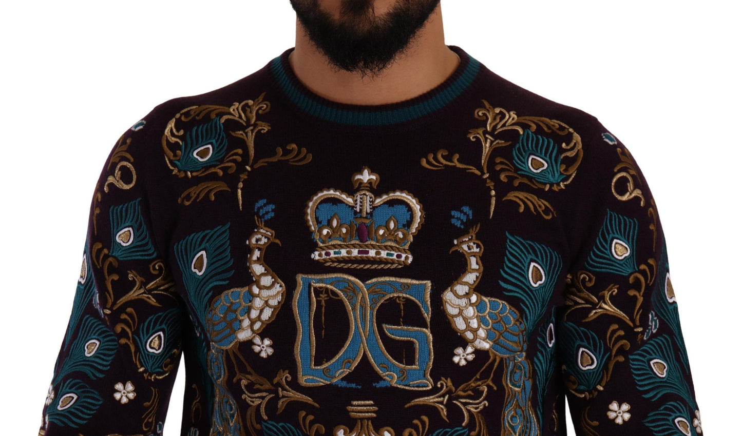 Dolce & Gabbana Bordeauxfarbener Kaschmir DG Crown Pullover mit Stickerei