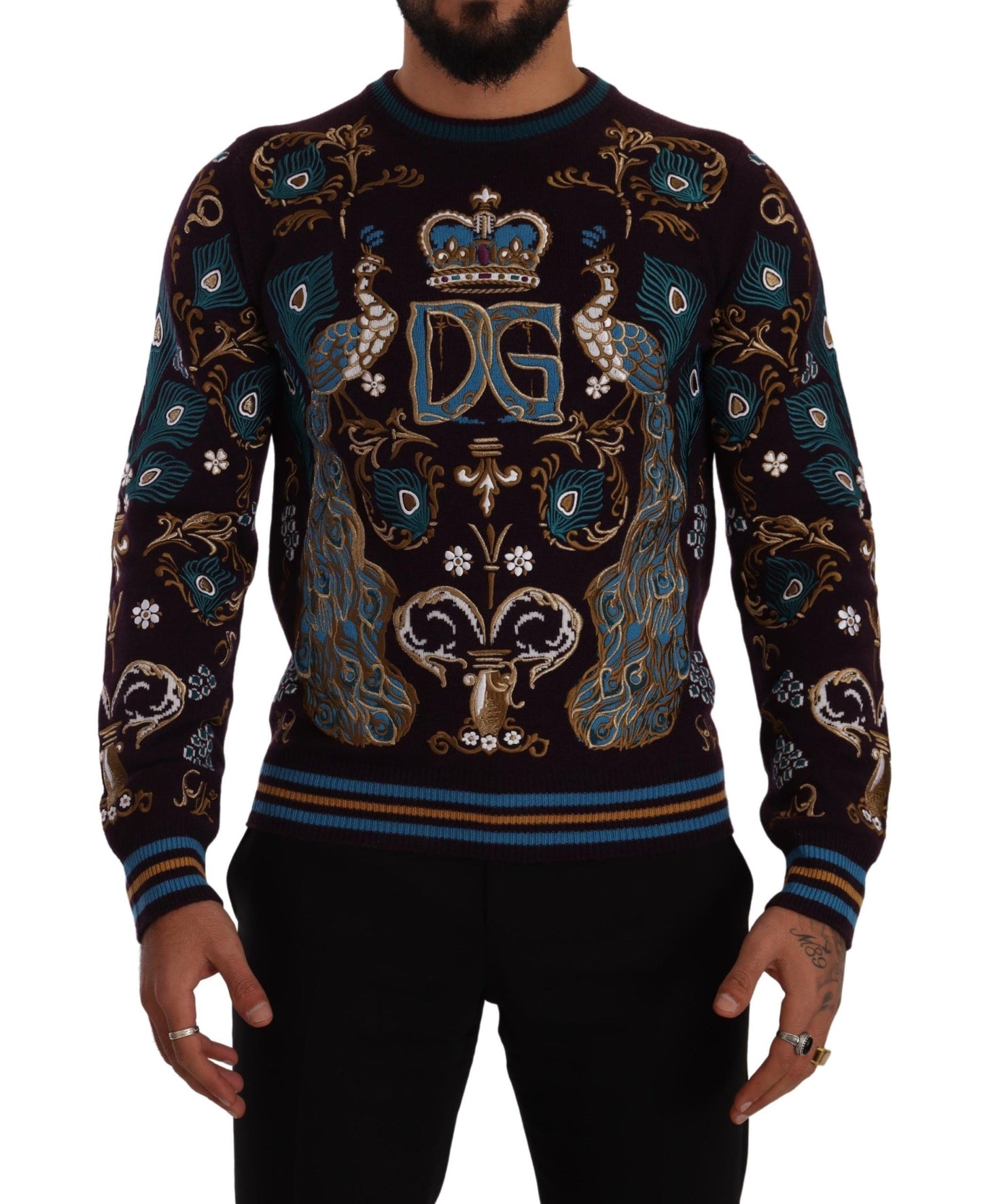 Dolce & Gabbana Bordeauxfarbener Kaschmir DG Crown Pullover mit Stickerei