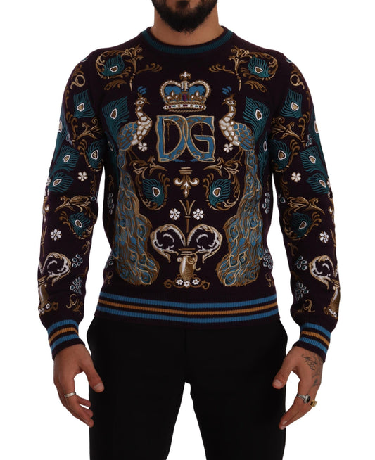 Dolce & Gabbana Bordeauxfarbener Kaschmir DG Crown Pullover mit Stickerei