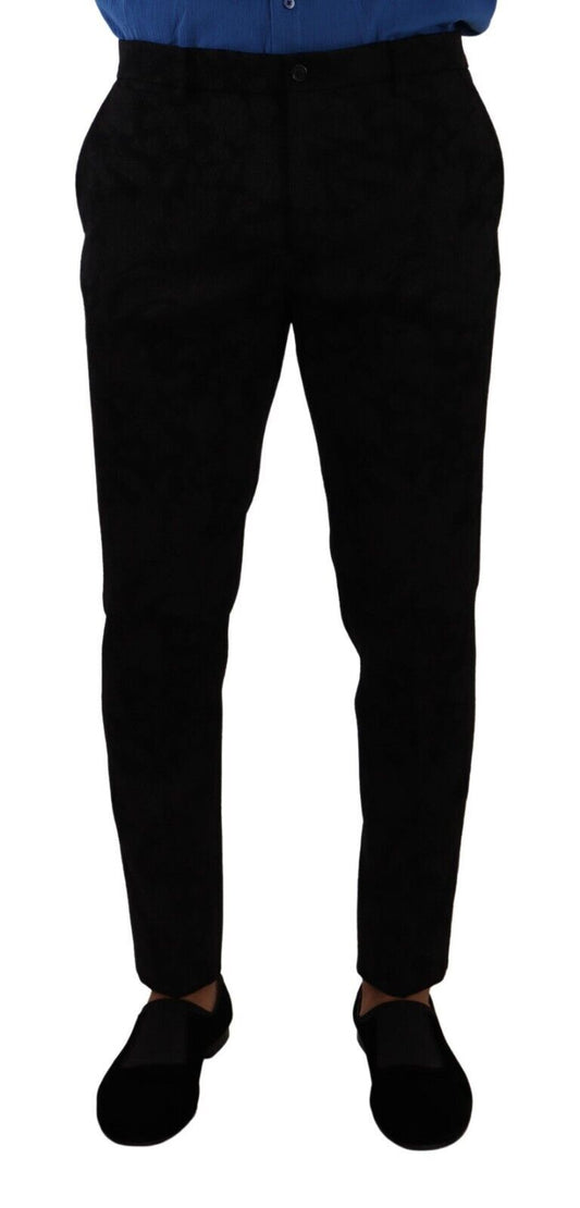 Dolce & Gabbana Schwarzer Brokat Skinny Formal Trouser Dress Pants