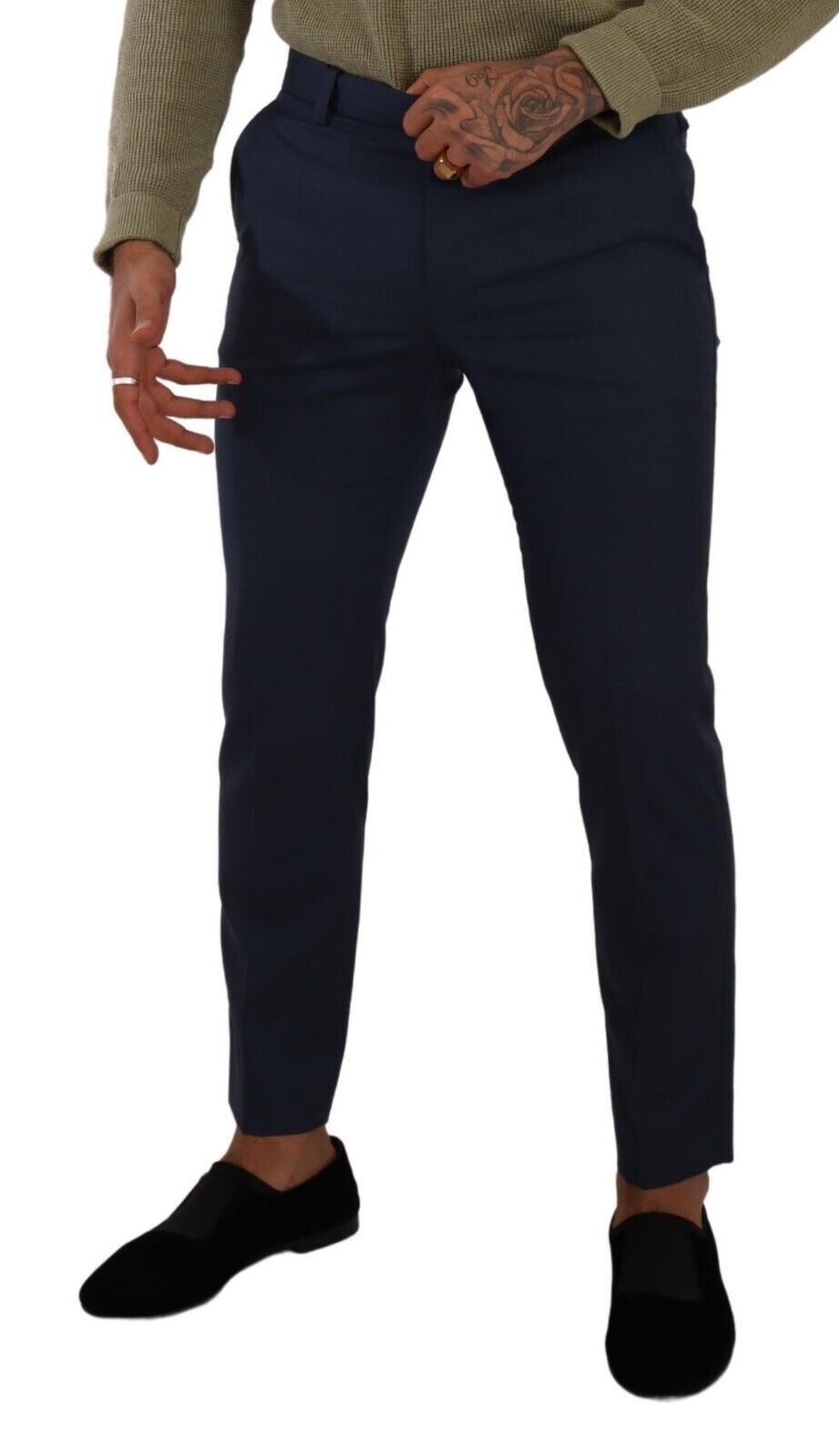 Dolce & Gabbana Dunkelblaue Wolle Skinny Formal Dress Pants