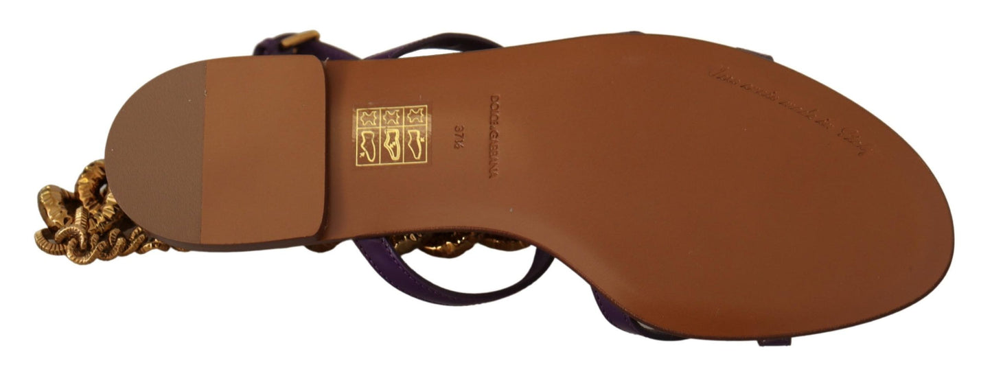 Dolce & Gabbana Lila Leder Devotion Flats Sandalen Schuhe
