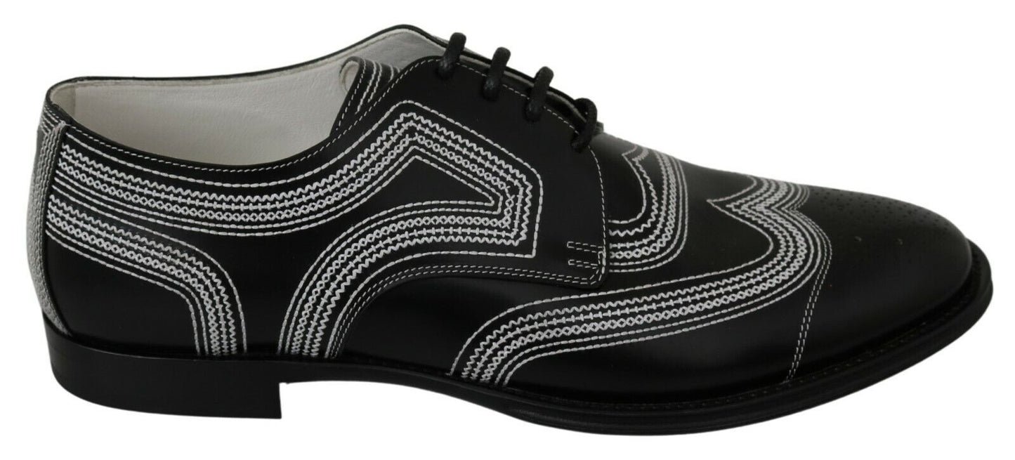 Dolce & Gabbana Schwarze Leder Derby Formal Weiße Spitzenschuhe