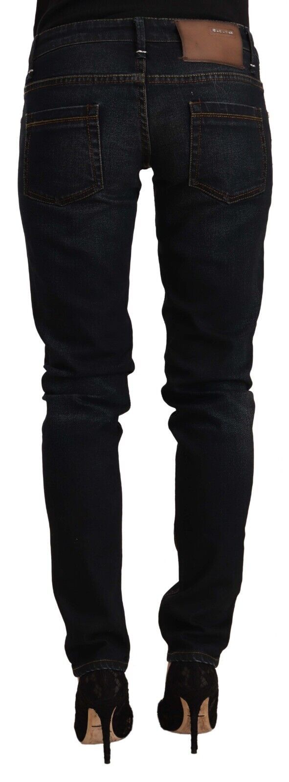 Acht Schwarze Slim Fit Denim-Jeans aus gewaschener Baumwolle mit niedriger Taille