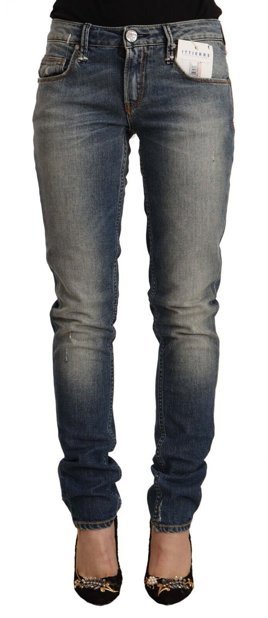 Acht Blaue Skinny Denim-Jeans aus gewaschener Baumwolle mit mittlerer Taille