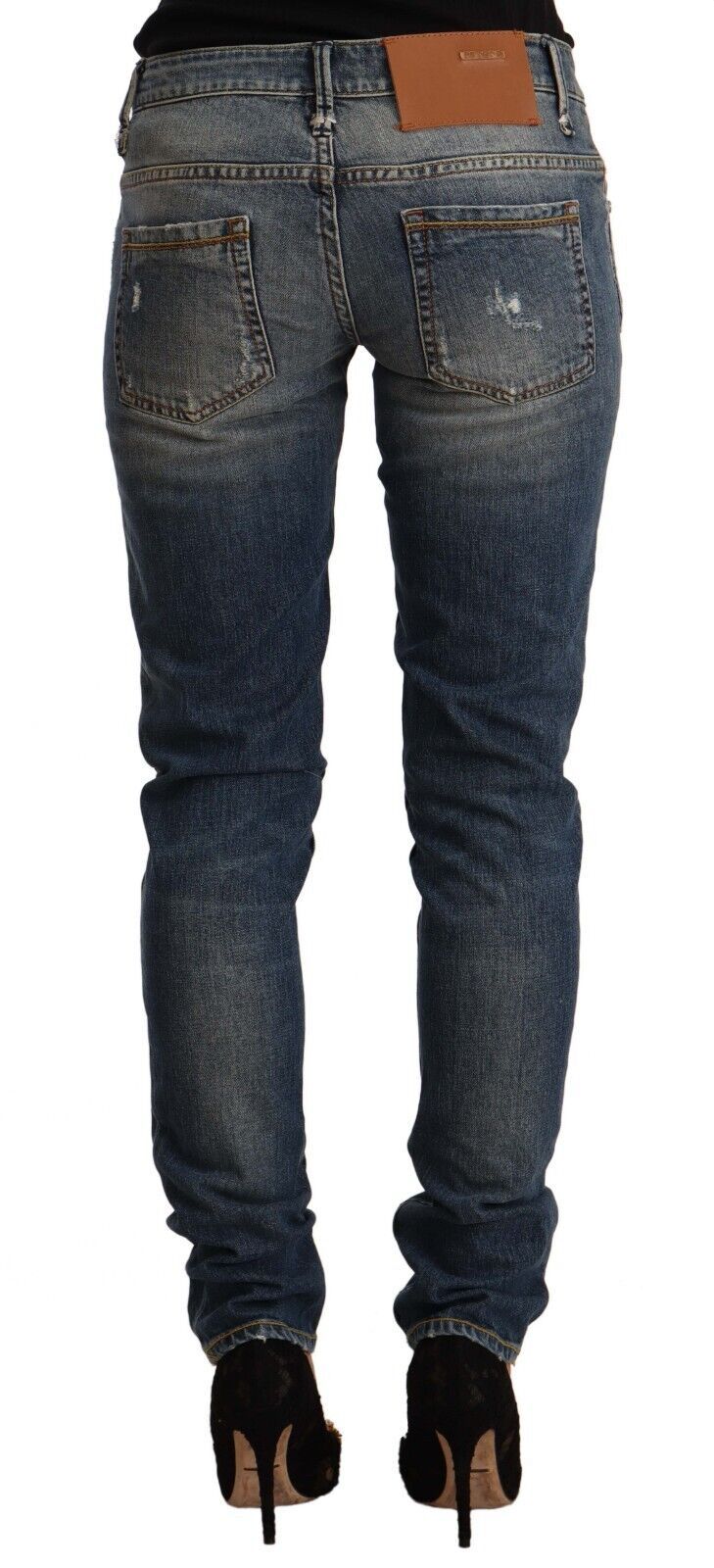 Acht Blaue Skinny Denim-Jeans aus gewaschener Baumwolle mit mittlerer Taille