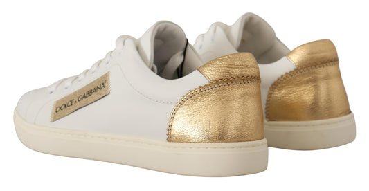 Dolce & Gabbana Weißgoldene Leder-Low-Top-Sneakers