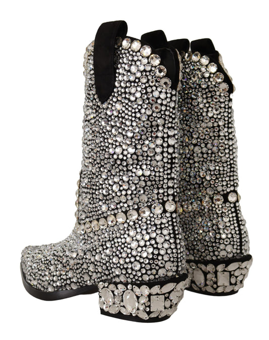 Dolce & Gabbana Schwarzes Wildleder Strass Kristall Cowgirl Stiefel