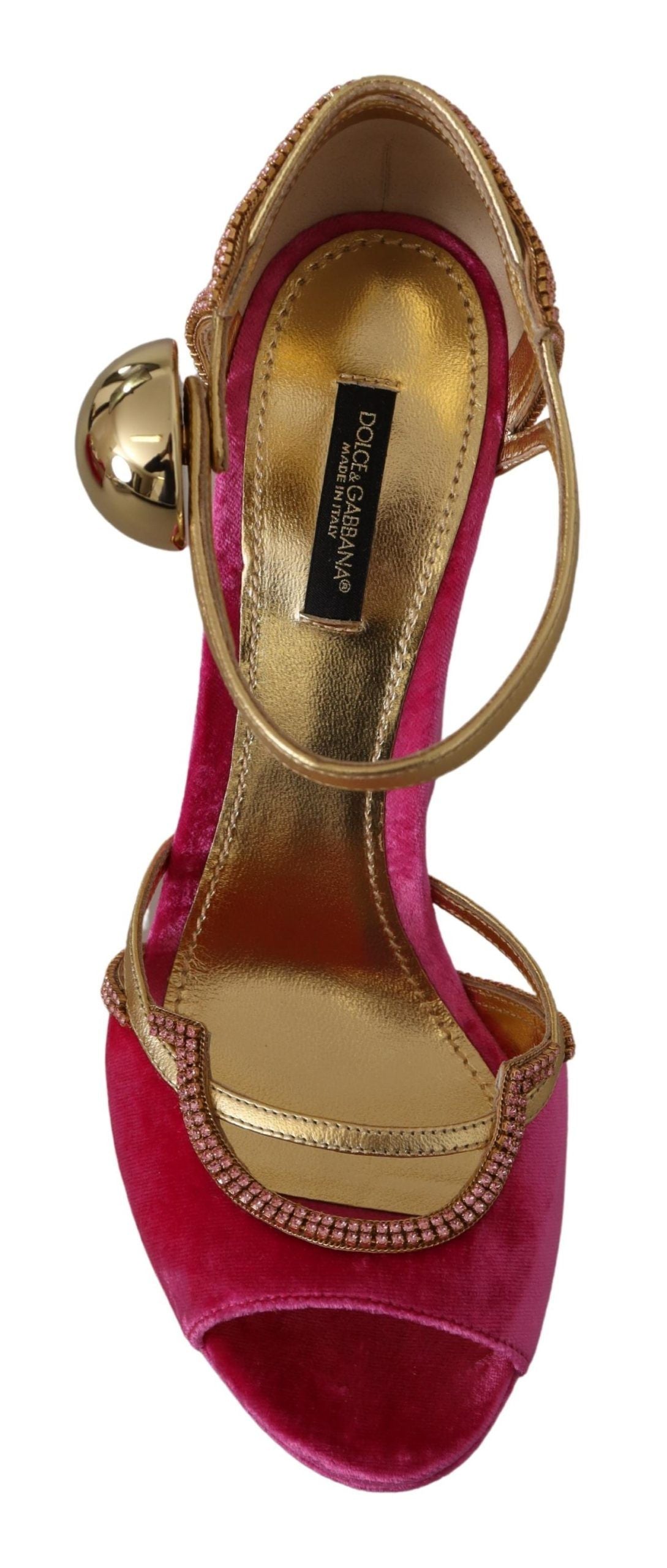 Dolce & Gabbana Rosa Samt Kristall-Knöchelriemen-Sandalen Schuhe