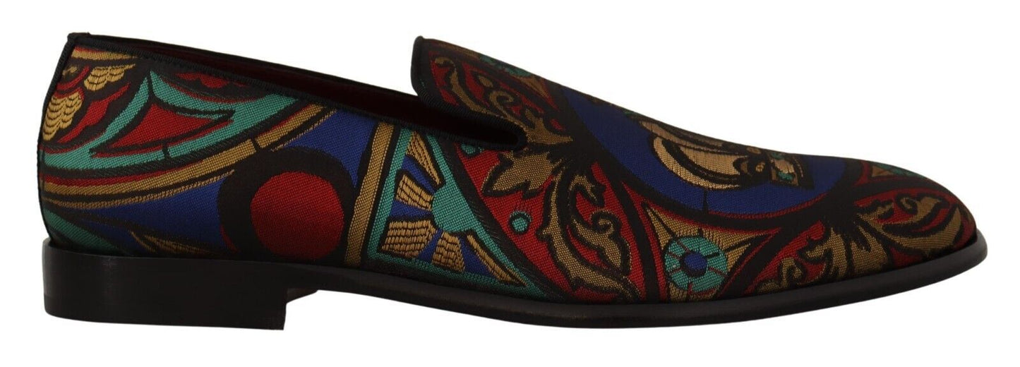 Dolce & Gabbana Multicolor Jacquard Krone Hausschuhe Loafers Schuhe