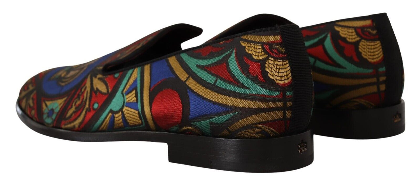 Dolce & Gabbana Multicolor Jacquard Krone Hausschuhe Loafers Schuhe