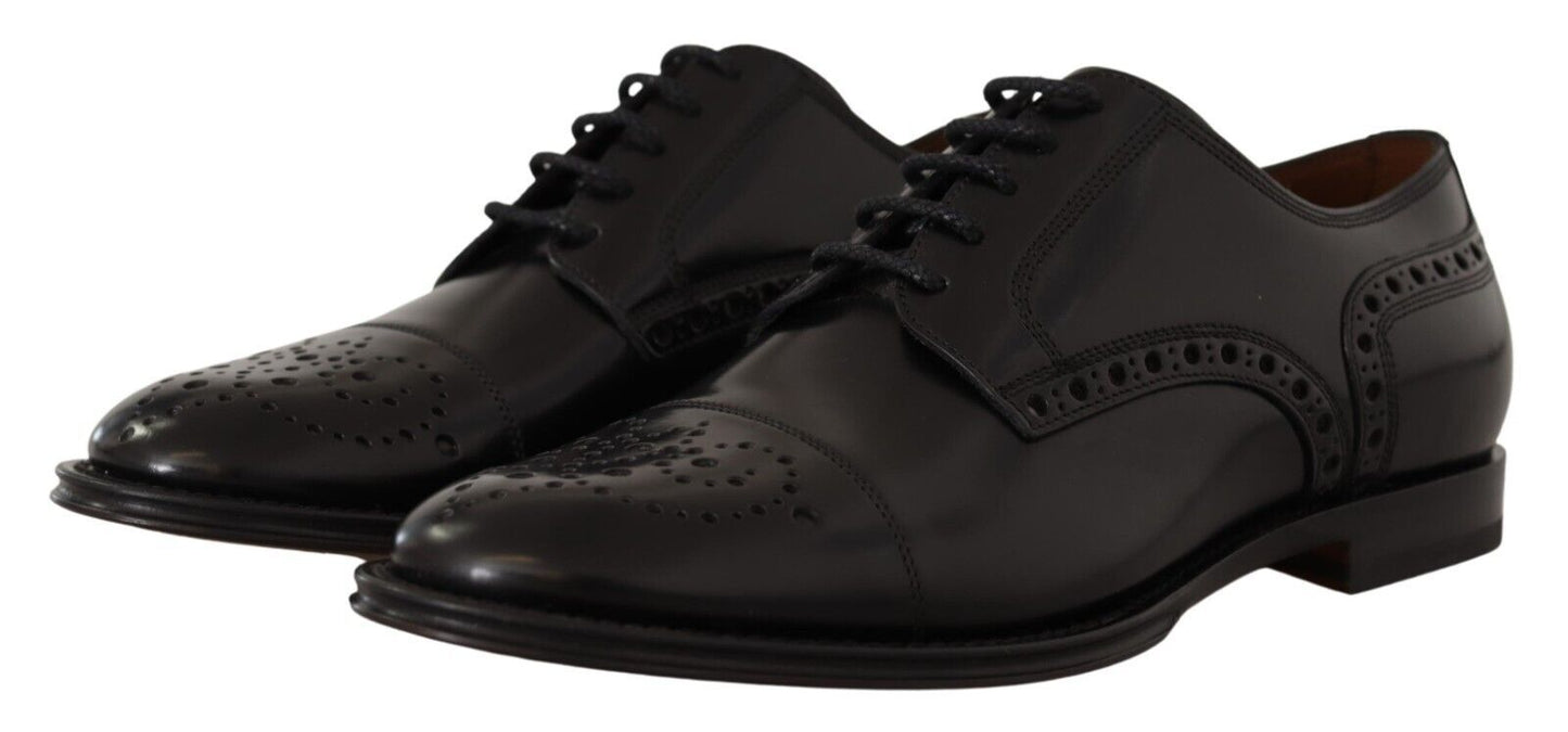 Dolce & Gabbana Schwarzes Leder Wingtip Herrenformal Derby Schuhe