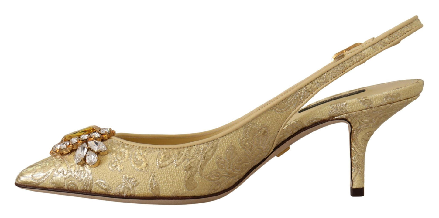 Dolce & Gabbana Gold Kristall Slingbacks Pumps Heels Schuhe