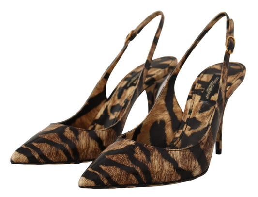 Dolce & Gabbana Braun Slingbacks Leder Tiger Schuhe