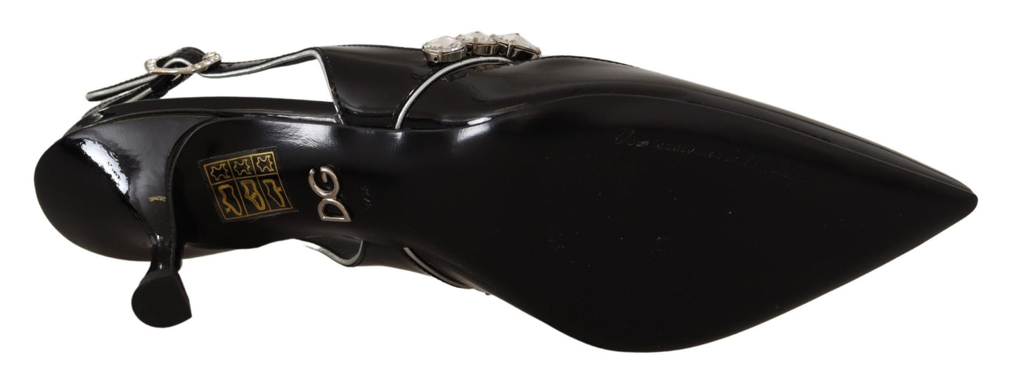 Dolce & Gabbana Schwarze Lackleder Kristall Slingbacks Schuhe