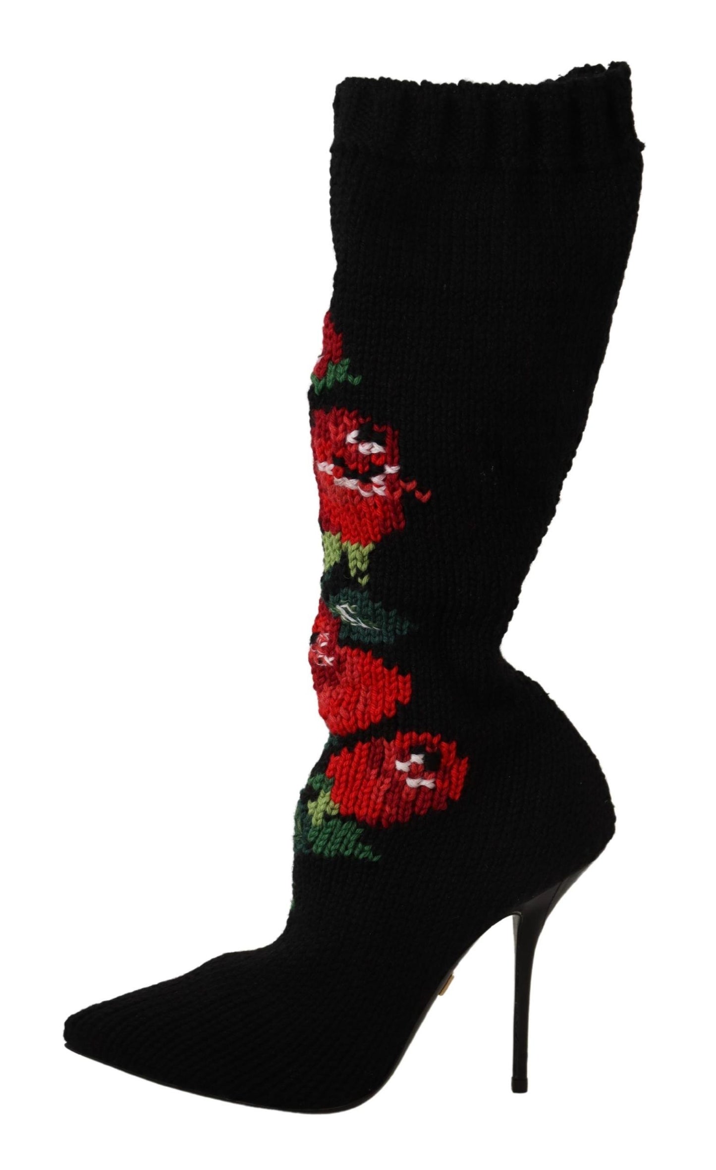 Dolce & Gabbana Schwarze Stretch-Socken Rote Rosen Booties Schuhe