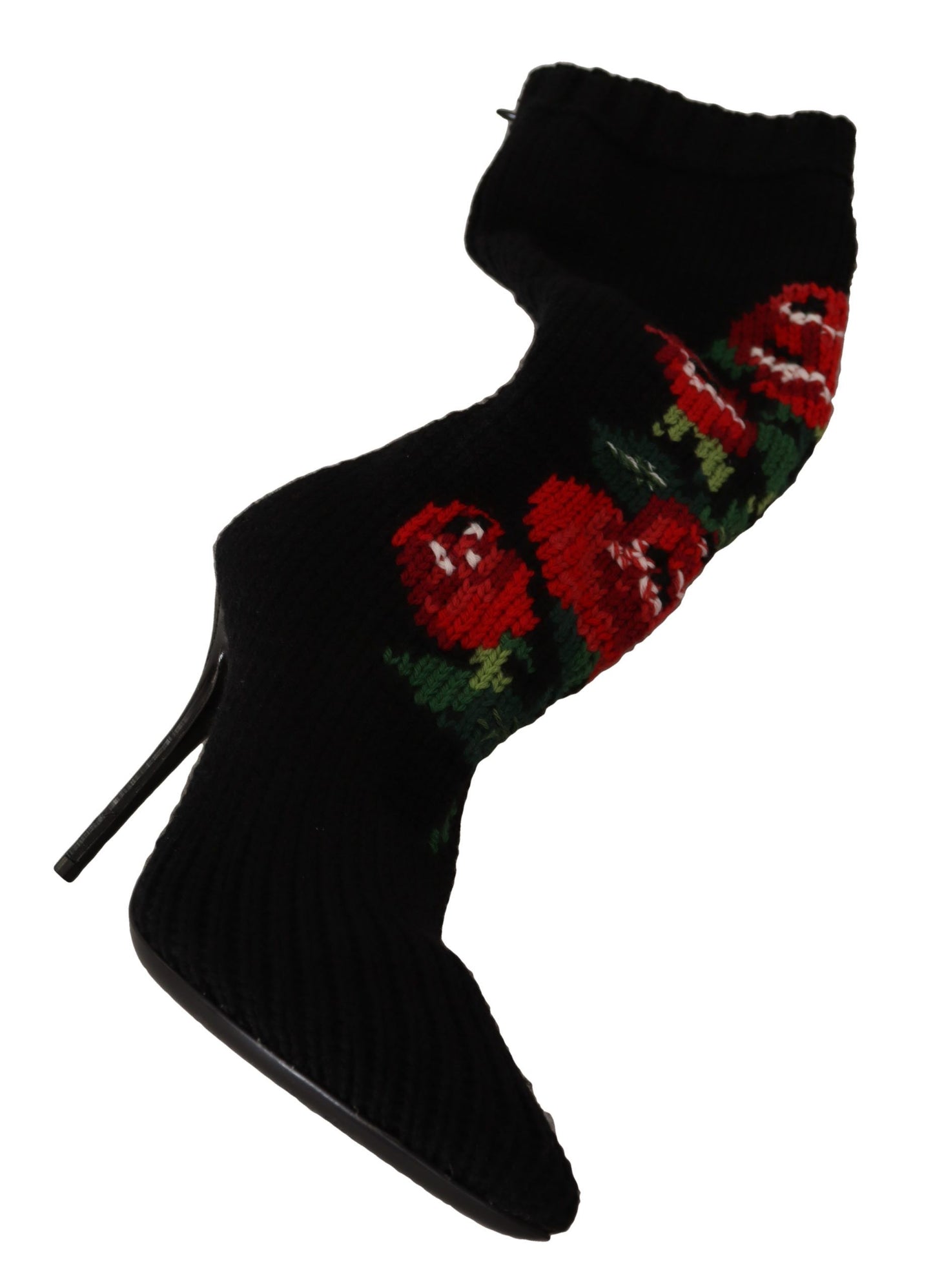Dolce & Gabbana Schwarze Stretch-Socken Rote Rosen Booties Schuhe