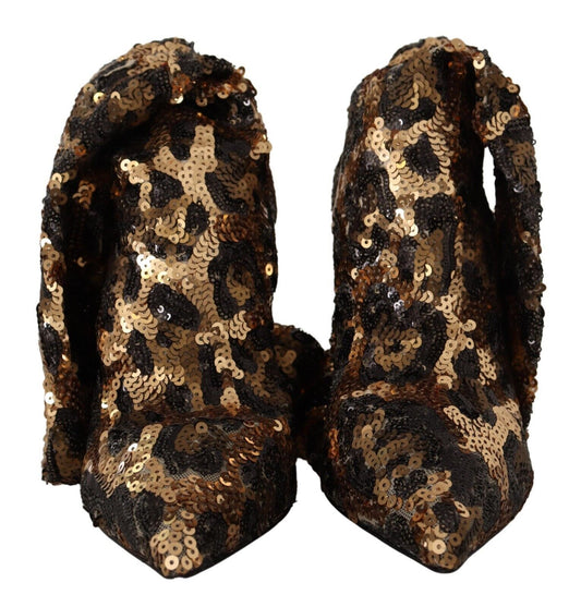 Dolce & Gabbana Gold Leopard Pailletten Heels Stiefel Schuhe